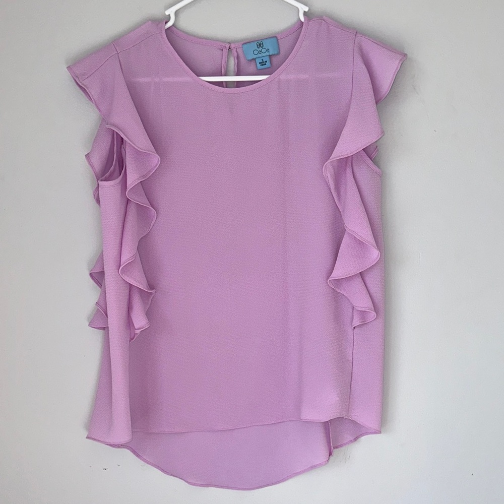 CeCe sleeveless ruffled lavender blouse sz S